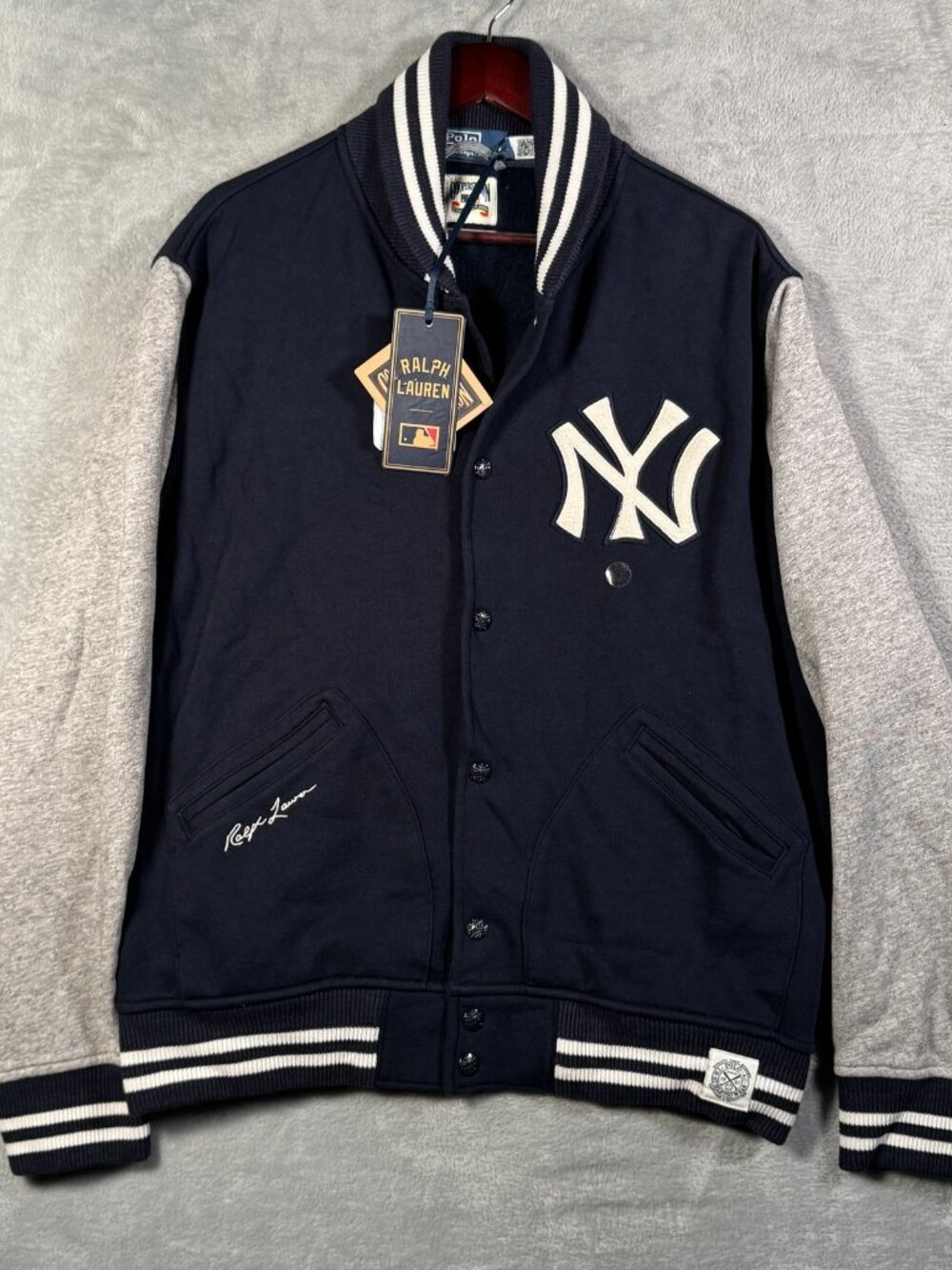 Polo Ralph Lauren Varsity Jacket Mens L Navy MLB NY Yankees Cooperstown $298